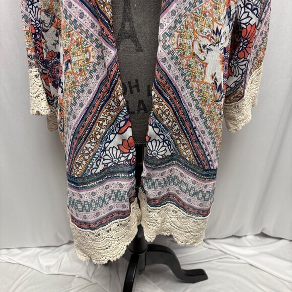 Rewind Floral Patchwork Open Front Kimono Cover Up Womens Sz XXL Lace Trim Boho - Picture 3 of 9